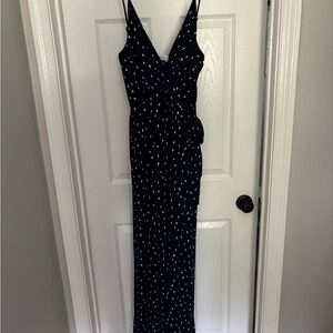 Elegant Navy Polka Dot Wrap jumpsuit